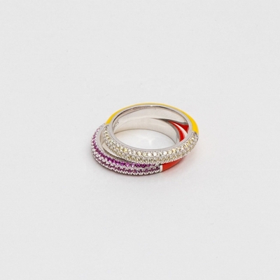 Nhẫn Bạc 925 Thanh Lịch Mạ Vàng 18k Vàng Chanh Đính Đá Zircon và Men Bán Phần