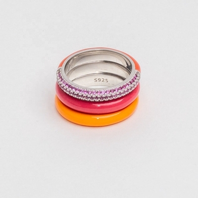 Nhẫn Bạc 925 Thanh Lịch Mạ Vàng 18k Vàng Chanh Đính Đá Zircon và Men Bán Phần
