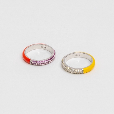 Nhẫn Bạc 925 Thanh Lịch Mạ Vàng 18k Vàng Chanh Đính Đá Zircon và Men Bán Phần