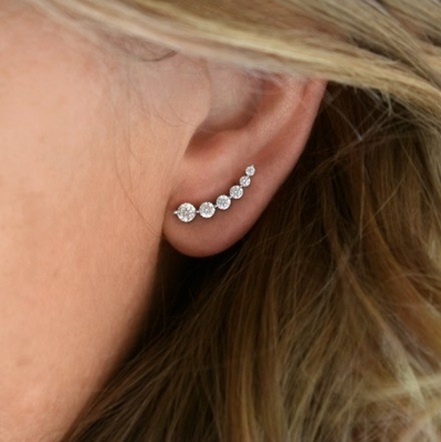 Tay làm trắng hình khối Zircon Crawler 925 Sterling bạc Stud Bàn tai vàng hoa hồng bọc