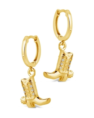 Giày cao bồi Micro tinh tế đồng rơi bông tai trắng CZ đá đồng Dangle bông tai