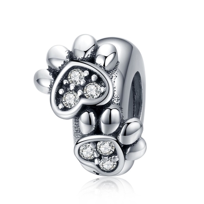 Bạch kim cubic Zircon dấu chân hình dạng hạt quyến rũ cho phụ nữ 925 Sterling bạc vòng tay quyến rũ