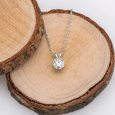 925 Sterling Silver Pendant cho các cô gái 18K vàng vàng tròn cắt Solitaire Stone quà tặng