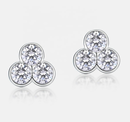 S925 Bàn tai bằng bạc 3 viên đá với bọc rhodium cho phụ nữ và trẻ em gái đồ trang sức