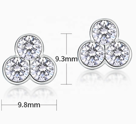 S925 Bàn tai bằng bạc 3 viên đá với bọc rhodium cho phụ nữ và trẻ em gái đồ trang sức