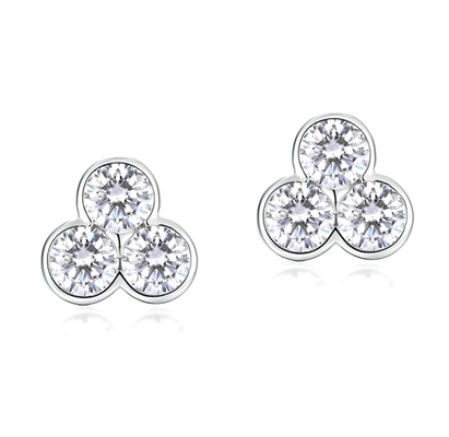 S925 Bàn tai bằng bạc 3 viên đá với bọc rhodium cho phụ nữ và trẻ em gái đồ trang sức