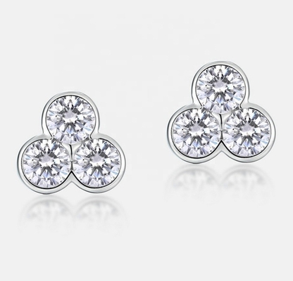 S925 Bàn tai bằng bạc 3 viên đá với bọc rhodium cho phụ nữ và trẻ em gái đồ trang sức