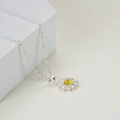 925 Sterling bạc hoa hướng dương dây chuyền trang sức thiết kế vàng cubic Zircon