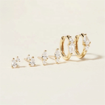 18K hiện đại vàng mạ trắng cubic Zircon 925 Sterling bạc Stud & Huggies Set Bỏ tai