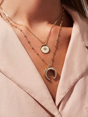 Vòng cổ bằng vàng nhạt Set 45CM Zirconia Coin Horn Pendant Necklace