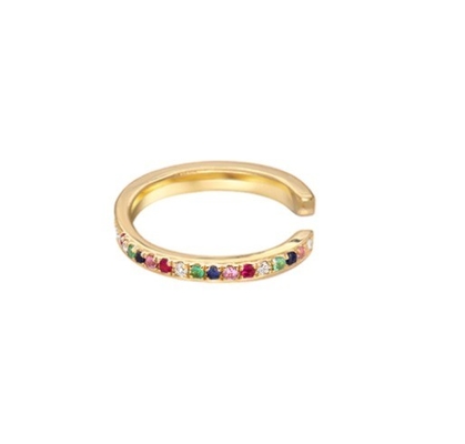 Đàn bà cổ điển Rainbow Pave Setting Cubic Zircon 925 Sterling Silver Ear Cuff trang sức