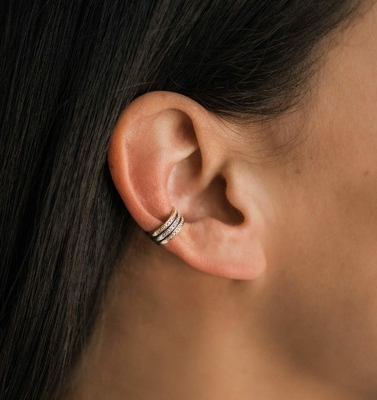 Đàn bà cổ điển Rainbow Pave Setting Cubic Zircon 925 Sterling Silver Ear Cuff trang sức