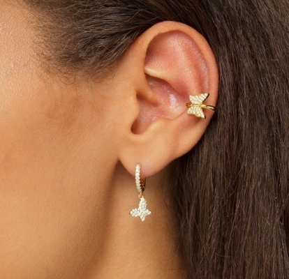 18K vàng bọc bông tai bướm với Micron Pave trắng CZ trang sức nữ thời trang