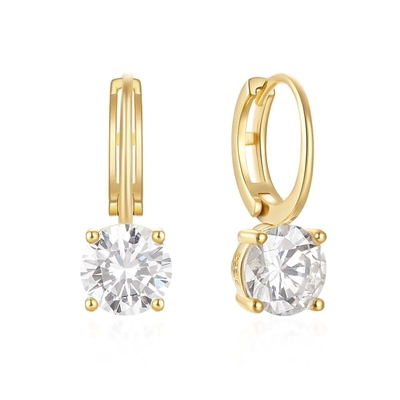 925 Sterling bạc đã đến 18K vàng mạ Solitaire trắng hình khối Zircon Huggies tai nghe