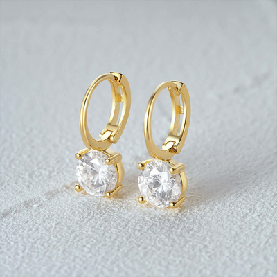 925 Sterling bạc đã đến 18K vàng mạ Solitaire trắng hình khối Zircon Huggies tai nghe