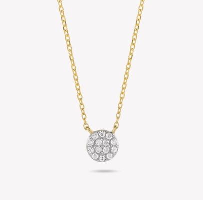 Dây chuyền bạc mạ vàng 18K hình đĩa nhỏ đính kim cương CZ phong cách cổ điển dành cho bé gái