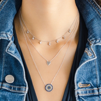 Vòng cổ màu xanh và trắng CZ hình tròn 925 Sterling bạc cho vẻ đẹp tuyệt đẹp của cô gái