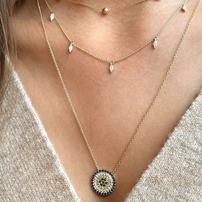 Vòng cổ màu xanh và trắng CZ hình tròn 925 Sterling bạc cho vẻ đẹp tuyệt đẹp của cô gái