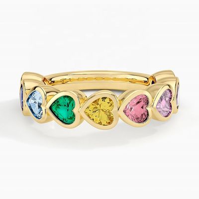 Nhẫn Vàng 18K Hình Trái Tim Viền Cầu Vồng Quà Tặng Valentine từ Trang Sức Thời Trang
