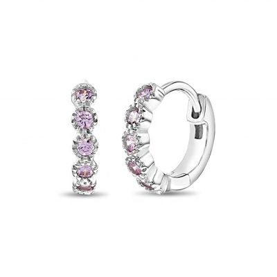Bông tai Hoop Bạc Sterling 925 Đá Quý Hoa Hồng Tinh Xảo Dành Cho Bé Gái