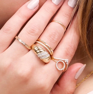 Platinum Plating Round Brilliant Cut Diamond Dome Ring Cho Phụ nữ đồ trang sức tốt OEM / ODM