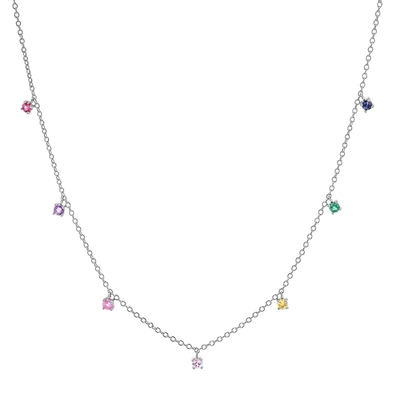 925 Silver Children's Necklace featuring Playful Rainbow Gemstone Zircon for Sparkle (Cây dây chuyền trẻ em bằng bạc 925 với hình cầu vồng vui vẻ)