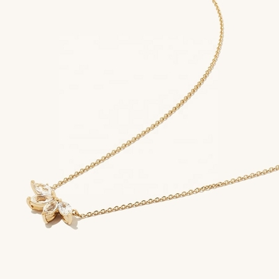 925 bạc 14K đeo vòng cổ 18 inch Marquise Topaz và kim cương trắng CZ