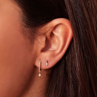 925 Sterling Silver Marquise Cut Zircon Drop Hoop Bàn tai cho dịp đính hôn với đường kính hoop 12mm và độ dày 2mm