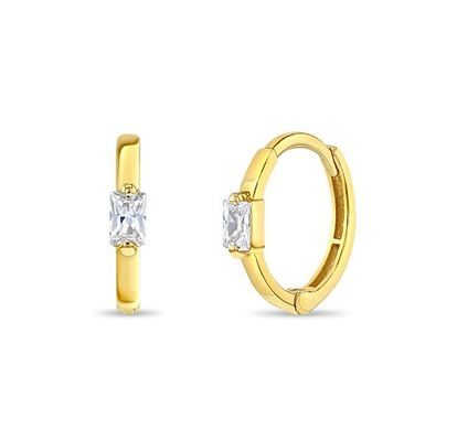 14K vàng 10mm Baguette cắt màu hồng hình khối Zircon trẻ em Hoop Bàn tai với 50PRS MOQ
