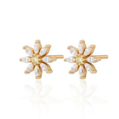925 Sterling bạc 18K vàng bọc hoa thiết kế tai nghe Stud với cắt Marquise và đặt móng