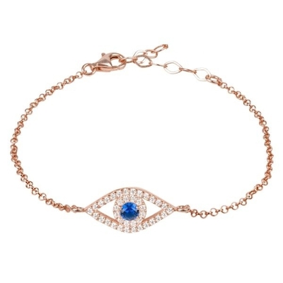 Rose Gold Thin Silver Chain Bracelet Màu trắng xanh CZ Eye 925 Sterling Silver