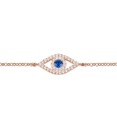 Rose Gold Thin Silver Chain Bracelet Màu trắng xanh CZ Eye 925 Sterling Silver
