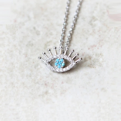 925 Sterling Silver Micro Pave Clear CZ và Turquoise Evils Mắt Anh Đeo Đeo cổ