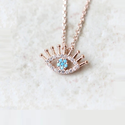 925 Sterling Silver Micro Pave Clear CZ và Turquoise Evils Mắt Anh Đeo Đeo cổ