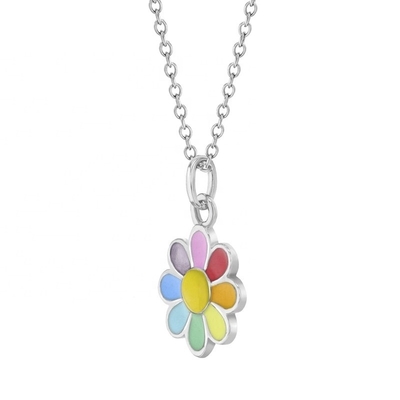 925 Sterling Silver Rainbow Enamel Daisy Pendant Necklaces cho trẻ em và trẻ em gái