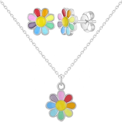 925 Sterling Silver Rainbow Enamel Daisy Pendant Necklaces cho trẻ em và trẻ em gái
