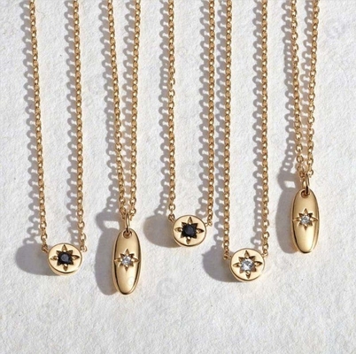 Vàng bọc 925 Sterling bạc Starburst kim cương đĩa dây chuyền dây chuyền đeo hàng ngày