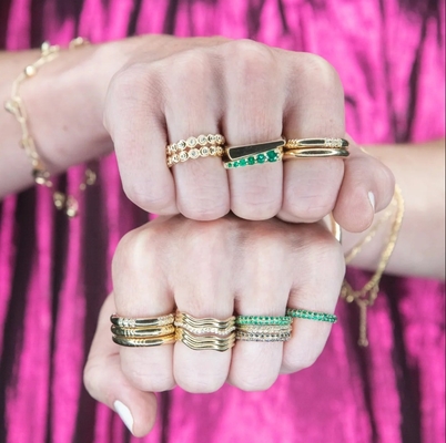 Nhẫn sóng vàng 14K thiết kế độc đáo được đánh bóng cao cho phụ nữ và nam giới phong cách cổ điển