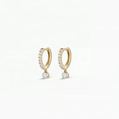 Điện thoại 14K vàng kim loại Zircon Drop Pave Huggie Bàn tai với đường kính 9.5 mm và 12 mm Total Drop