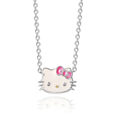 Mái chuyền màu hồng màu trắng Hello Kitty Sterling Silver Pendant Rhodium Plating
