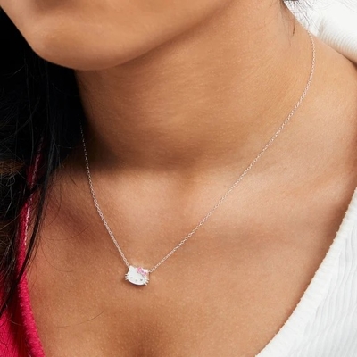Mái chuyền màu hồng màu trắng Hello Kitty Sterling Silver Pendant Rhodium Plating