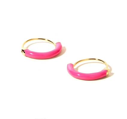 HOA TAI BẠC 925 Sterling DIA 18MM HOOPS với Men Hồng Nóng và Mạ Vàng 18K