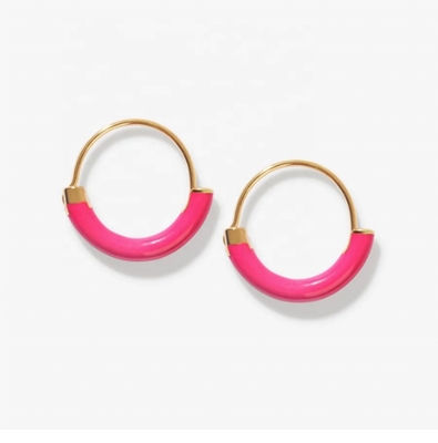 HOA TAI BẠC 925 Sterling DIA 18MM HOOPS với Men Hồng Nóng và Mạ Vàng 18K