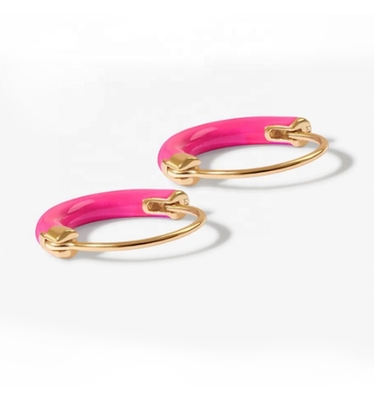 HOA TAI BẠC 925 Sterling DIA 18MM HOOPS với Men Hồng Nóng và Mạ Vàng 18K