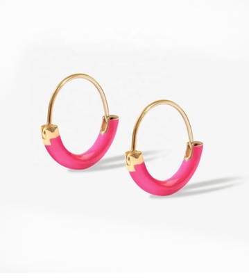 HOA TAI BẠC 925 Sterling DIA 18MM HOOPS với Men Hồng Nóng và Mạ Vàng 18K