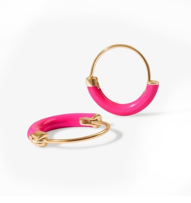 HOA TAI BẠC 925 Sterling DIA 18MM HOOPS với Men Hồng Nóng và Mạ Vàng 18K