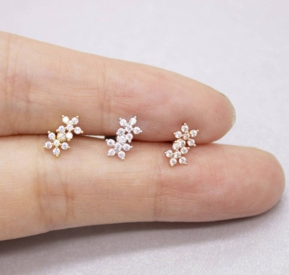 Phong cách cổ điển hoa đôi quả bóng trở lại lưng phẳng 925 bạc Sterling bông tai cho cô gái