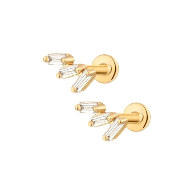Ba màu trắng hình khối Zircon có sợi phẳng sau 925 Bàng tai bạc Sterling Express Shipping
