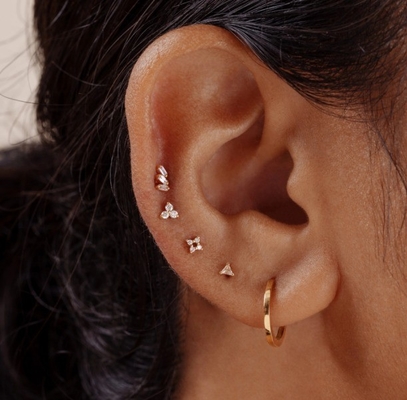Ba màu trắng hình khối Zircon có sợi phẳng sau 925 Bàng tai bạc Sterling Express Shipping