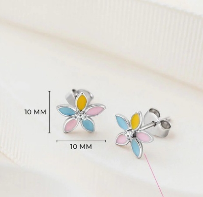 Vòng tai hoa màu vàng nhựa nhiều màu 925 Sterling Silver Flower Studs